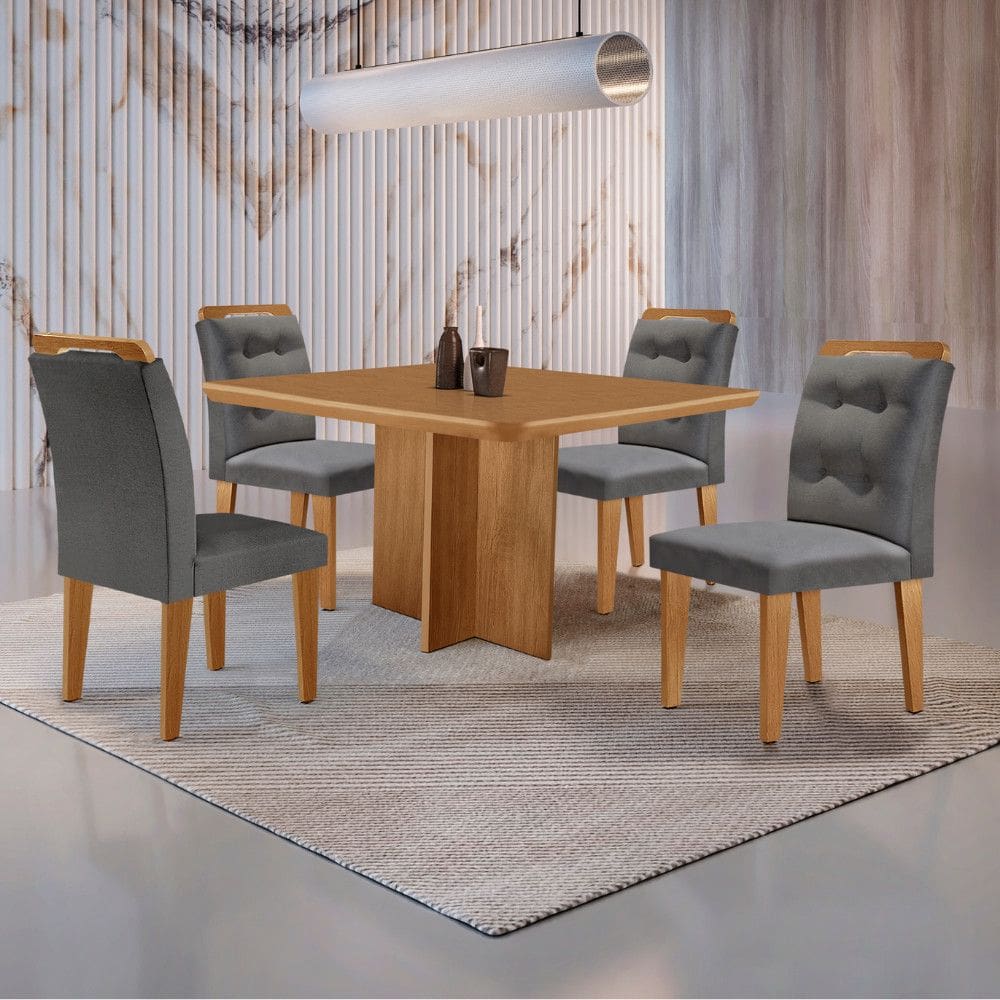 Mesa Olimpia 90 MDF canto copo e com 4 Cadeiras Carol
