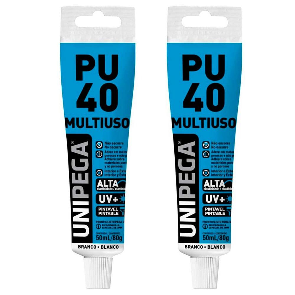 Kit 2 Adesivo Selante Poliuretano Pu40 80g Branco- Unipega