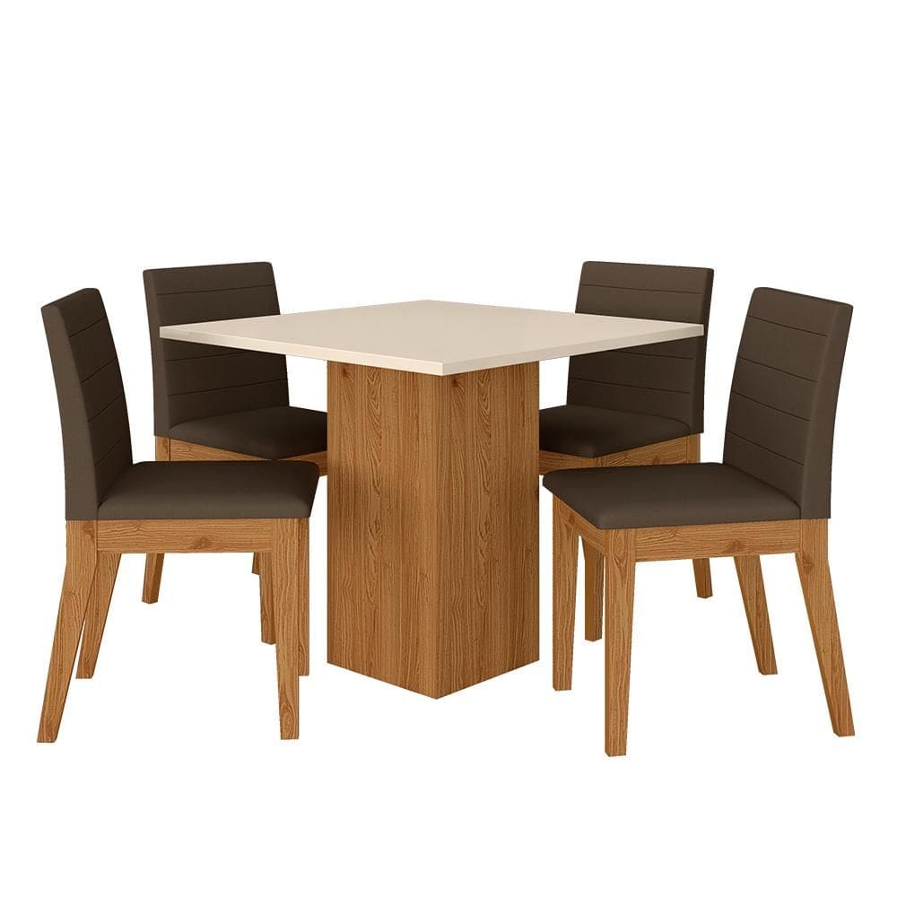 Mesa De Jantar Quadrada C/ 4 Cadeiras Moscou Cinamomo/off/marrom - M.a