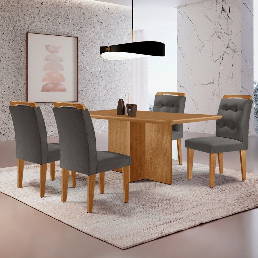 Mesa Olimpia 120 MDF canto copo e com 4 Cadeiras Carol