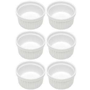 Kit 6 Ramequins Canelado 50ml Porcelana Classic Branco Lyor Servir Petiscos