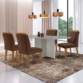 Mesa para Sala de Jantar Olímpia 120cm MDF Canto Copo com Vidro e 4 Cadeiras Melissa