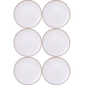 6 Pratos Rústicos Tramontina Marrom de Porcelana 28cm Rasos Decorado Mesa Posta