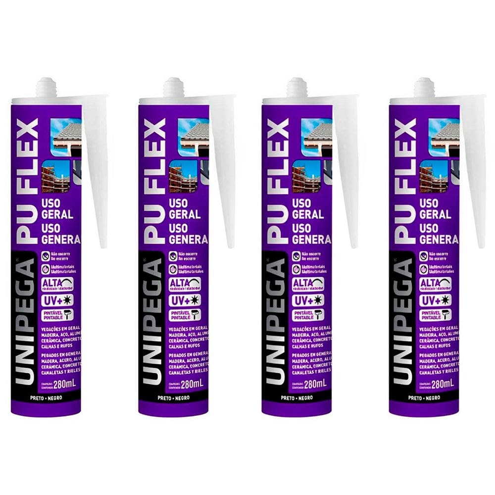 Kit 4 Adesivo Selante Pu Flex 280ml Uso Geral - Unipega