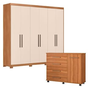 Cômoda Flora e Guarda Roupa Casal Venice 62080PE Amendola Touch Off White com Pés - Demóbile