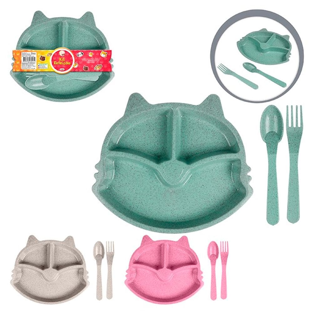 Kit Refeição Alimentação Infantil Com Prato Garfo e Colher