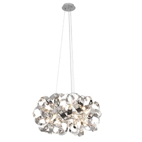 Pendente Moderno Cromado com Cristais 12G9 65cm