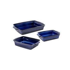 3 Travessas de Cerâmica Azul 42cm UN0020 BTC