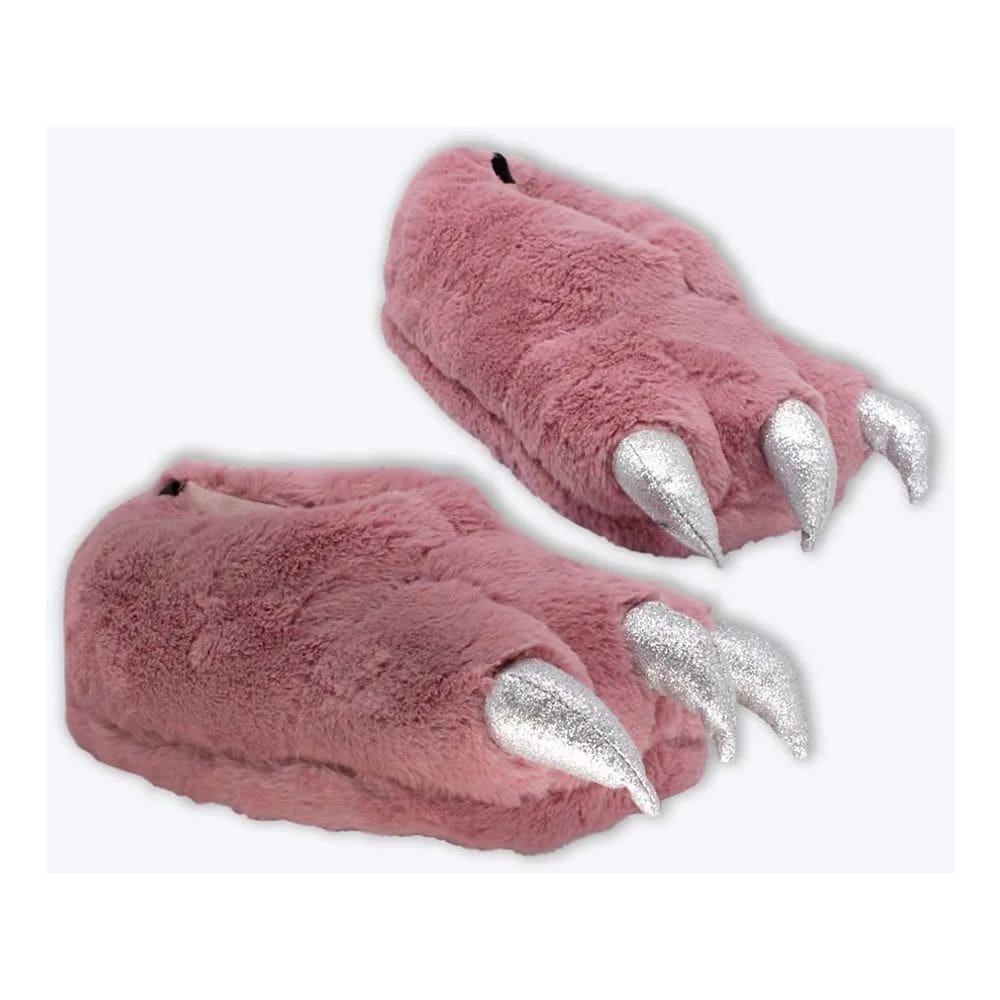 Pantufa 3D Pata De Dinossauro T-Rex Fashion Rosa Garra Prateada Desenho:Dinossauro;Tamanho:M;Cor:Rosa