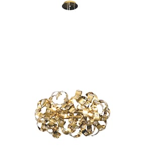 Pendente Moderno Dourado com Cristais 12G9 65cm