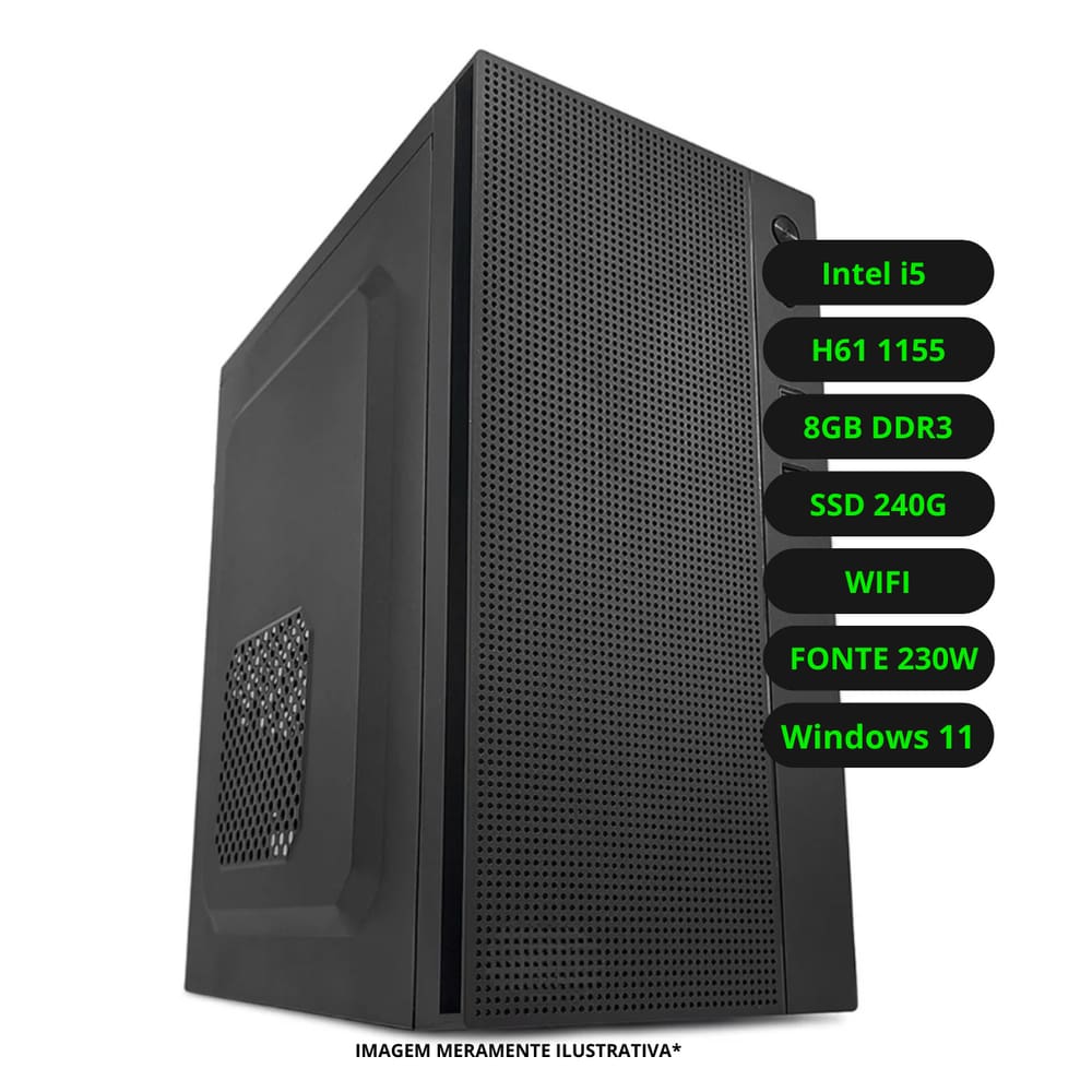 Computador CPU Intel Core i5 8GB DDR3 SSD 240GB Wifi Fonte 230w Bivolt Windows 11 Trial