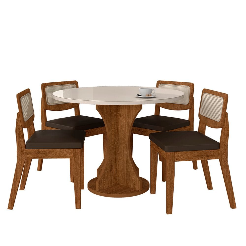 Mesa Com 4 Cadeiras Redonda C/vidro Santorini Fre/off/cor.marrom - M.a