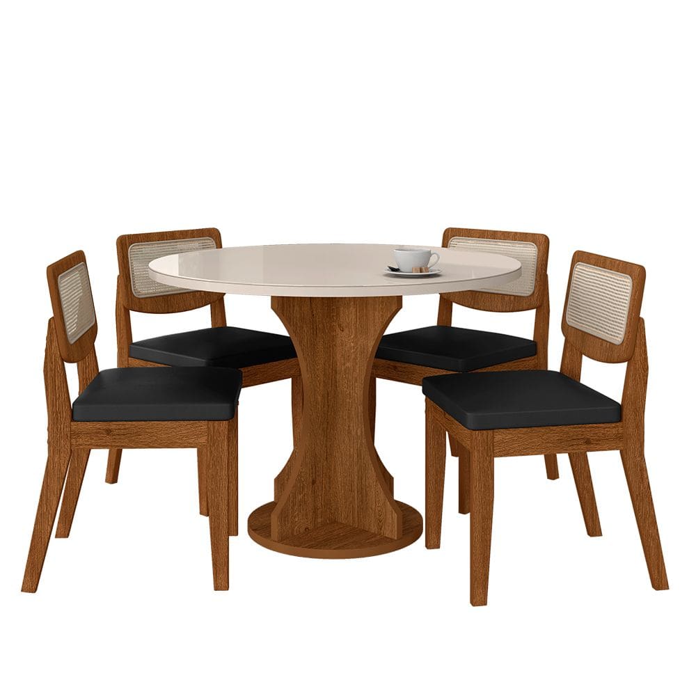 Mesa Com 4 Cadeiras Redonda C/vidro Santorini Fre/off/cor.preto - M.a