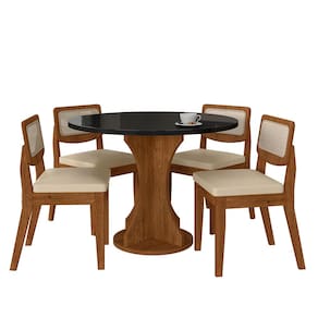 Mesa Com 4 Cadeiras Redonda C/vidro Santorini Fre/pto/cor. Bege - M.a