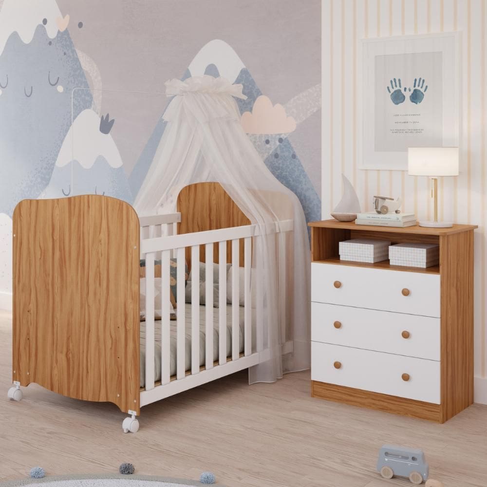 Quarto de Bebê Completo Berço Americano Uli Gaveteiro Smim 3 Gavetas 100% MDF