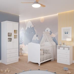 Quarto Bebe Completo Berço Americano Uli Guarda Roupa 2 Portas Uli Gaveteiro 3 Gavetas Smim 100% MDF