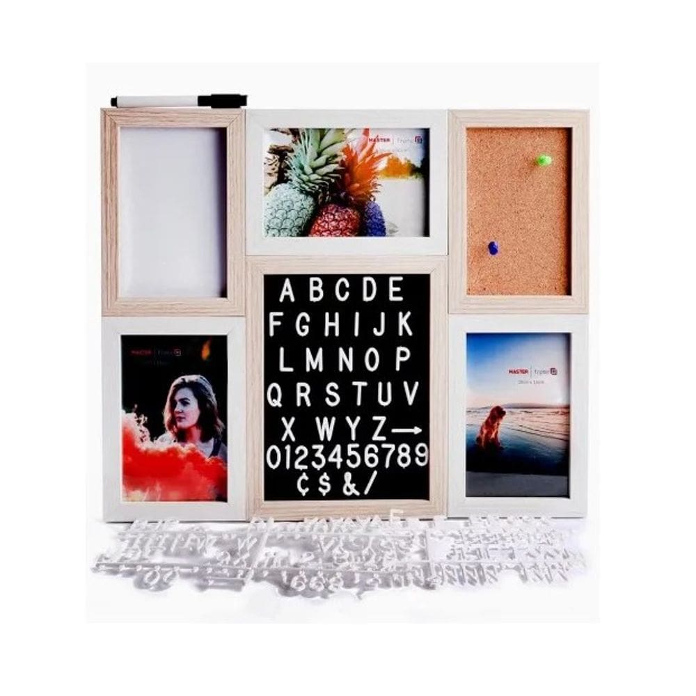 Quadro Mdf Recados Alfanumérico Para 3 Fotos 10X15cm Avisos