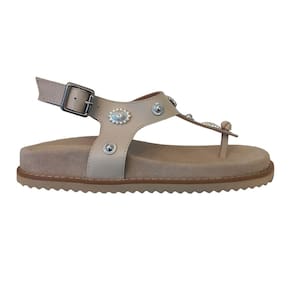 Sandália Birken Feminina Flat em Couro Off White Tira Dedo