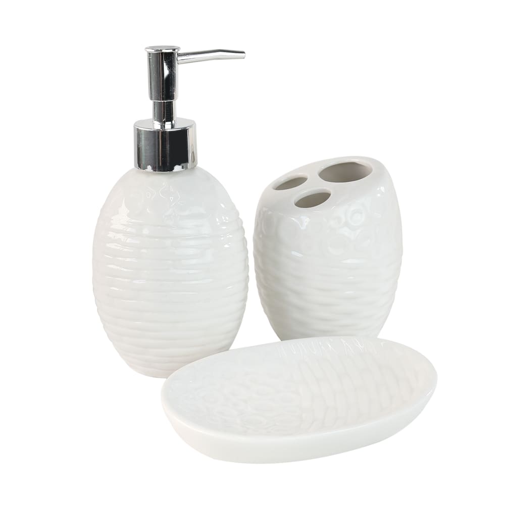 Kit De Banheiro De Porcelana Com 3 Peças Branca 350Ml Lavabo