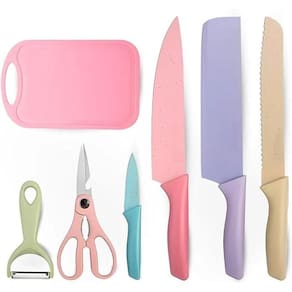 Conjunto De Facas 7 Peças Aço Inoxidável Colorido Multifunci