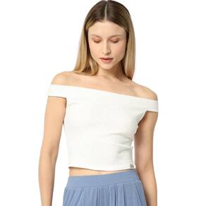 Blusinha Canelada Crisp Riu Kiu Ombro a Ombro Off White 11026