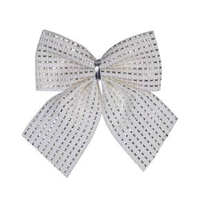 Enfeite Laço Natal em Tecido D&A com Glitter Branco 3 Unidades 10x9,5cm