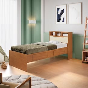 Cama Solteiro com Baú Astrid Cinamomo/Off White