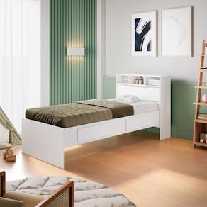 Cama Solteiro com Baú Astrid Branco