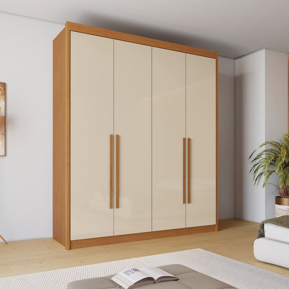 Guarda-roupa Casal 4 Portas 4 Gavetas Eloa Cinamomo/Off White