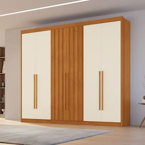 Guarda-roupa Casal 6 Portas com 2 Portas Ripadas 6 Gavetas Cinamomo/Off White