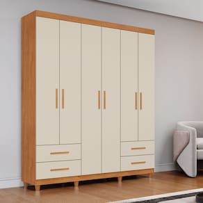 Guarda Roupa Casal 6 Portas 4 Gavetas Califórnia Cinamomo/Off White