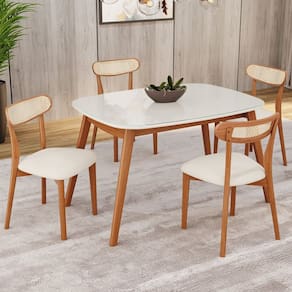 Conjunto Sala de Jantar Mesa 110x80cm Tampo em Mdf com Vidro 4 Cadeiras Ceci Natural