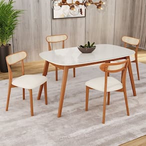 Conjunto Sala de Jantar Mesa 135x80cm Tampo em Mdf com Vidro 4 Cadeiras Ceci Natural