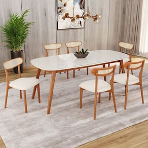 Conjunto Sala de Jantar Mesa 180x80cm Tampo em Mdf com Vidro 6 Cadeiras Ceci Natural