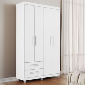 Guarda Roupa Solteiro 4 Portas 2 Gavetas Califórnia Branco
