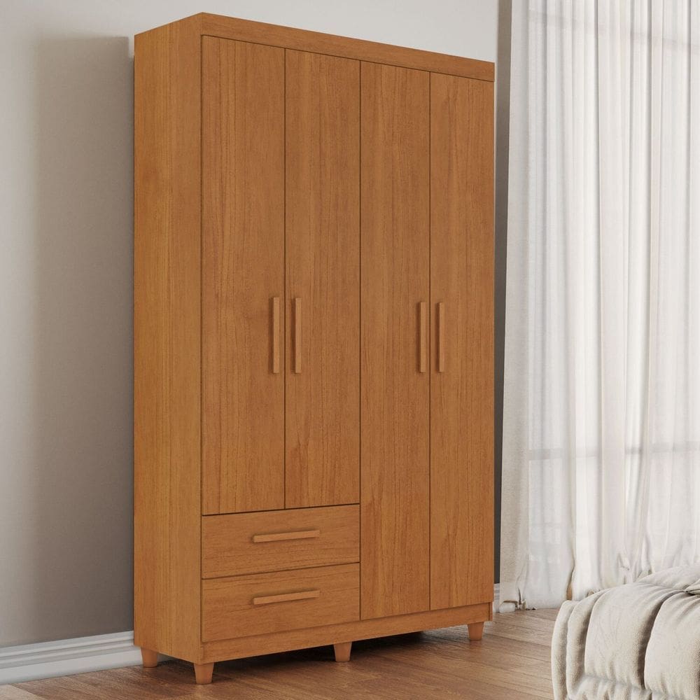 Guarda Roupa Solteiro 4 Portas 2 Gavetas Califórnia Cinamomo