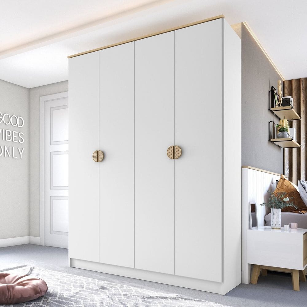 Guarda-Roupa Solteiro 100% MDF BP 4 Portas 2 Gavetas Asti Branco