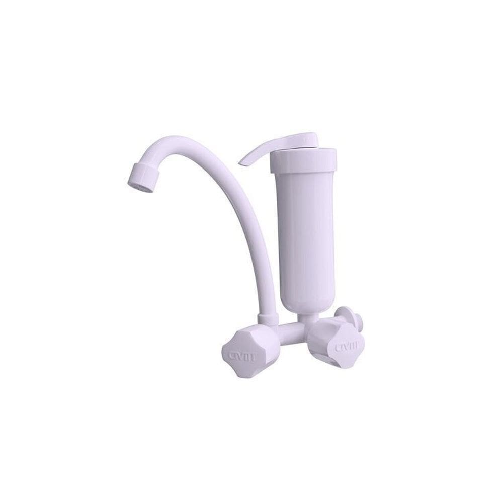 Kit 3 Torneira Cozinha Purificador de Água Parede com Filtro Branco