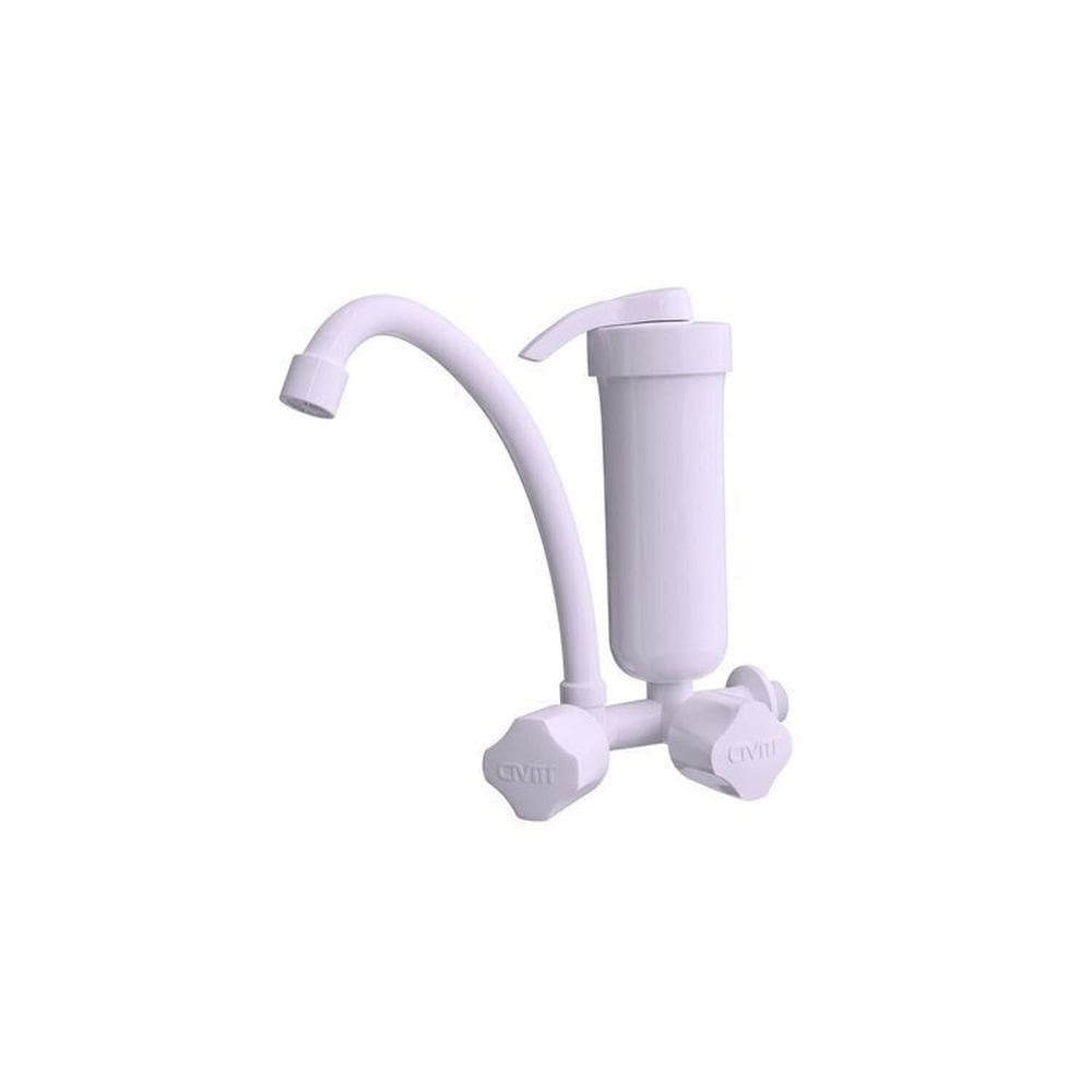 Kit 2 Torneiras Cozinha Purificador de Água Parede com Filtro Civitt Branco
