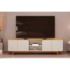 Rack Bancada p/ TV até 75 Polegadas Nadine c/ Nicho 220x60cm Bali/Cedro - DJ Móveis