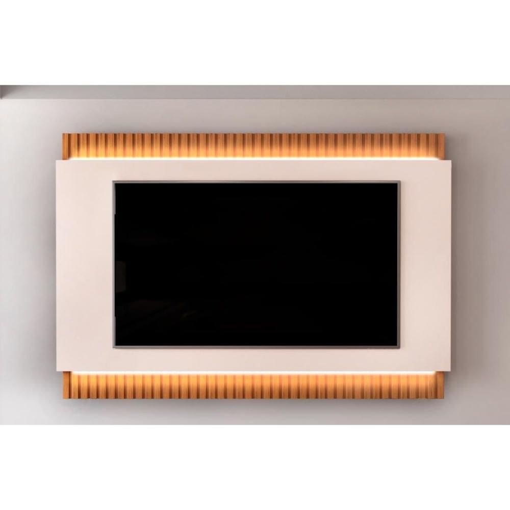 Painel Home p/ TV até 75 Polegadas Loren Ripado c/ Led 200x136cm Freijó/Off White - DJ Móveis