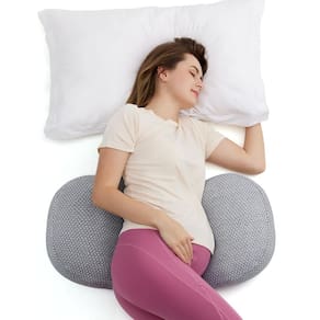 Almofada de gravidez Momcozy portátil em forma de W cinza para viagens