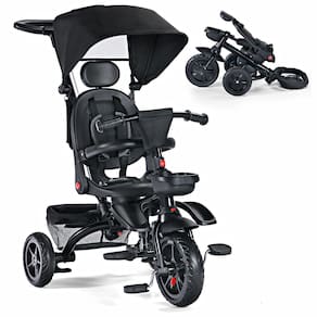 Triciclo de bebê dobrável 8 em 1 para crianças TODEFULL preto
