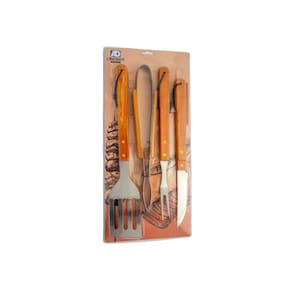 Kit Churrasco Inox 4 Peças Faca Garfo Pegador Espátula - Ad