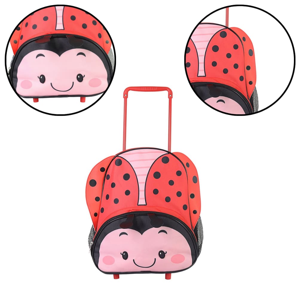 Mochila de Joaninha com Rodinhas Infantil Escolar Colorida