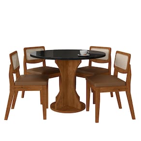 Mesa Com 4 Cadeiras Redonda C/vidro Santorini Fre/pto/cor.carame - M.a
