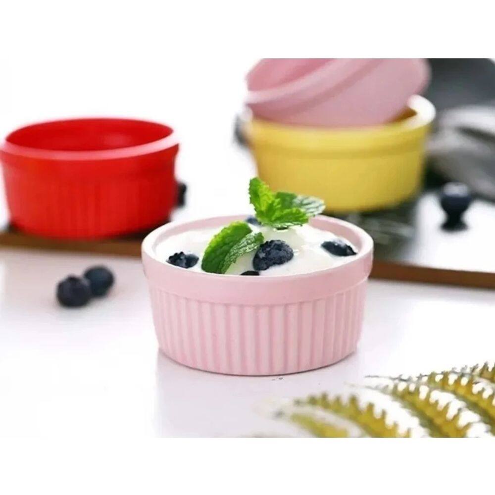 Kit 2 Ramekin Cerâmica Colorido 50ml Molheira Potinho