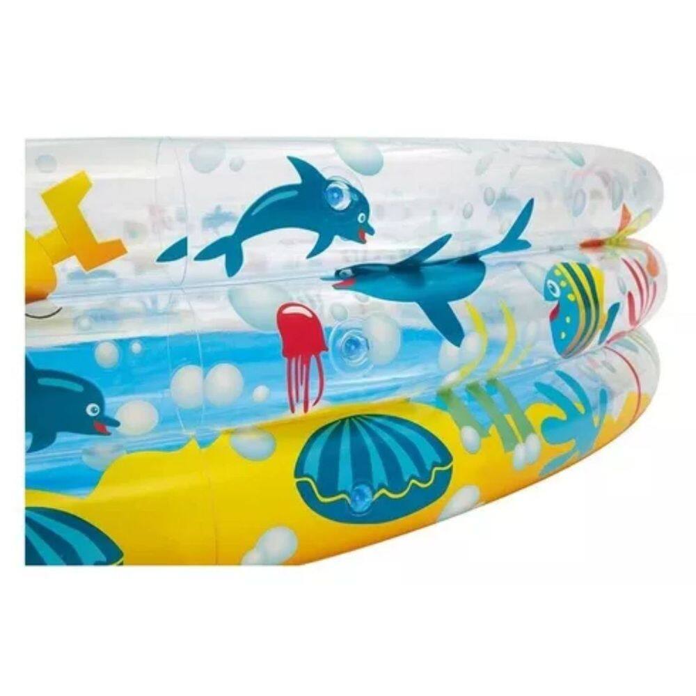 Piscina Redonda Azul Inflável 480L De Pvc Com 3 Níveis Para Crianças De 2 A 12 Anos Deep Dive