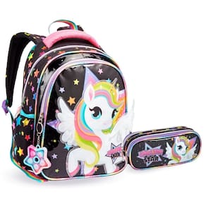 Kit Mochila e Estojo Escolar Infantil Unicórnio