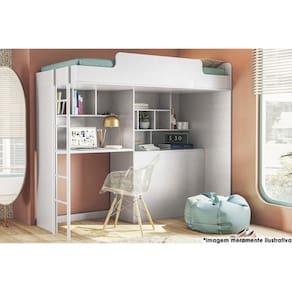 Beliche Multifuncional Office New (Cama+Bancada+Baú+Nicho+Prateleiras) Branco - Santos Andirá